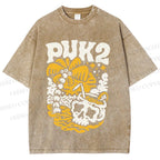 Unisex Vintage Skull On The Beach Printed Washed Tee
