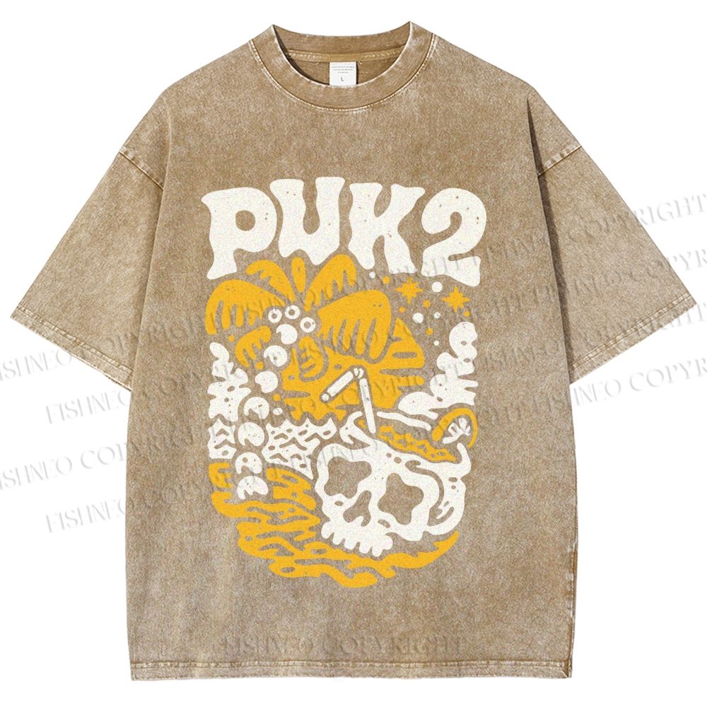 Unisex Vintage Skull On The Beach Printed Washed Tee