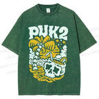 Unisex Vintage Skull On The Beach Printed Washed Tee