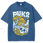 Unisex Vintage Skull On The Beach Printed Washed Tee