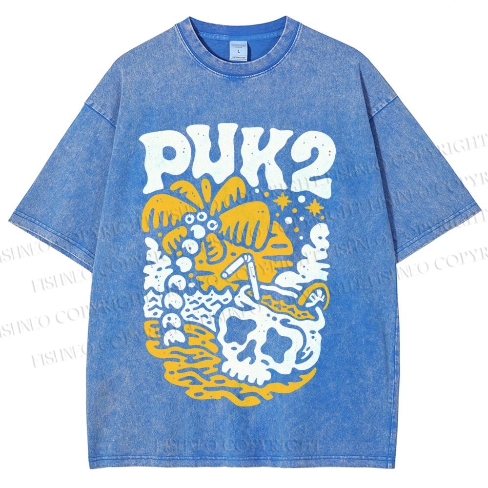 Unisex Vintage Skull On The Beach Printed Washed Tee
