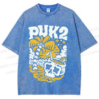 Unisex Vintage Skull On The Beach Printed Washed Tee