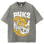 Unisex Vintage Skull On The Beach Printed Washed Tee