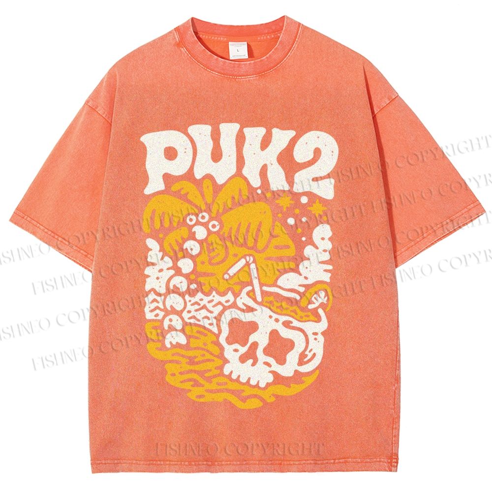 Unisex Vintage Skull On The Beach Printed Washed Tee