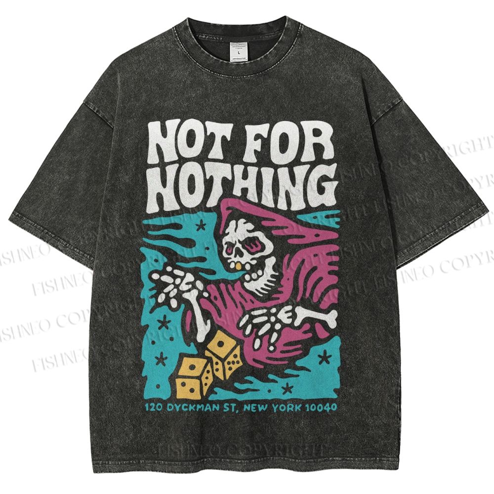 Unisex Vintage Skull Not For Nothing Printed Washed Tee