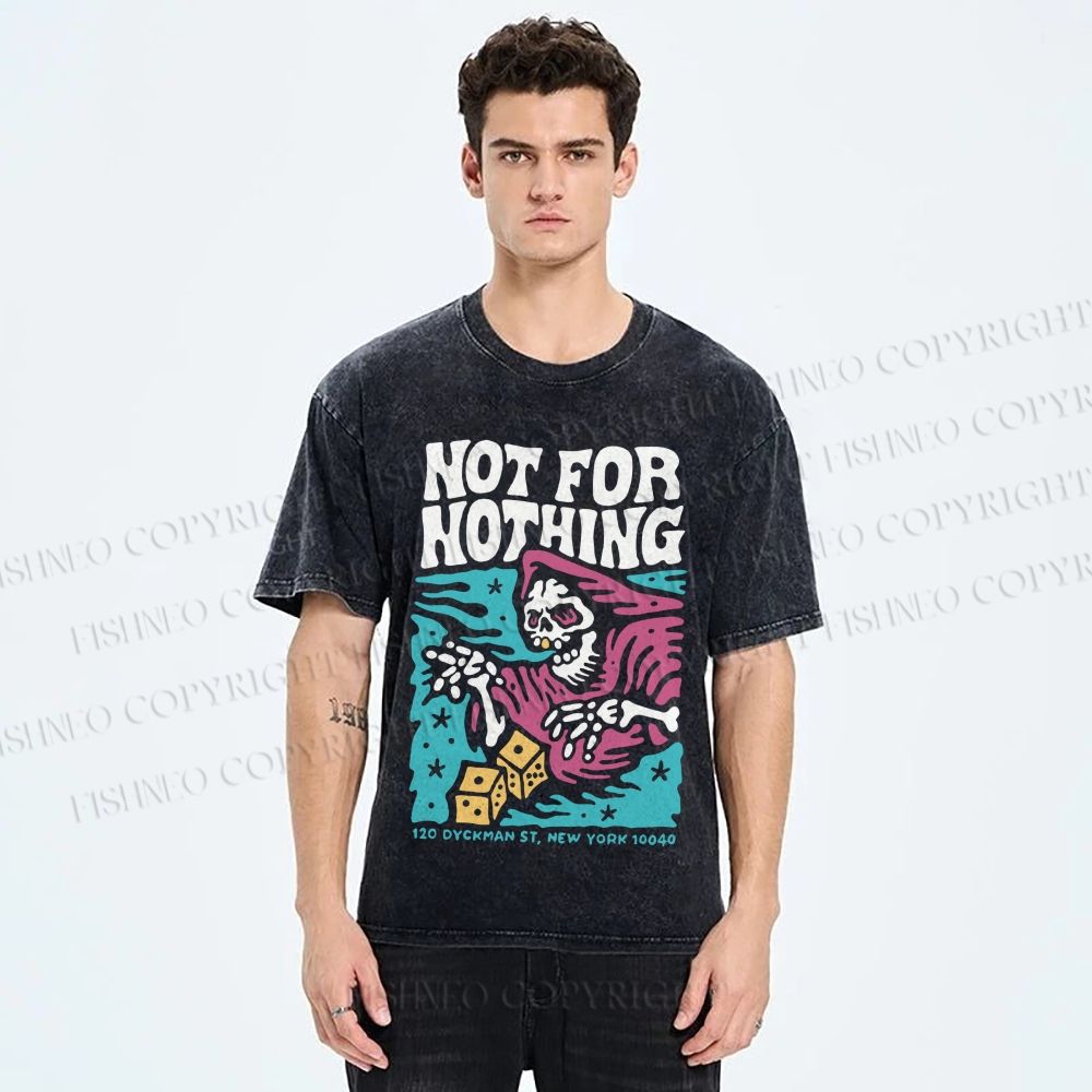Unisex Vintage Skull Not For Nothing Printed Washed Tee