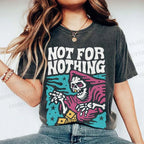 Unisex Vintage Skull Not For Nothing Printed Washed Tee