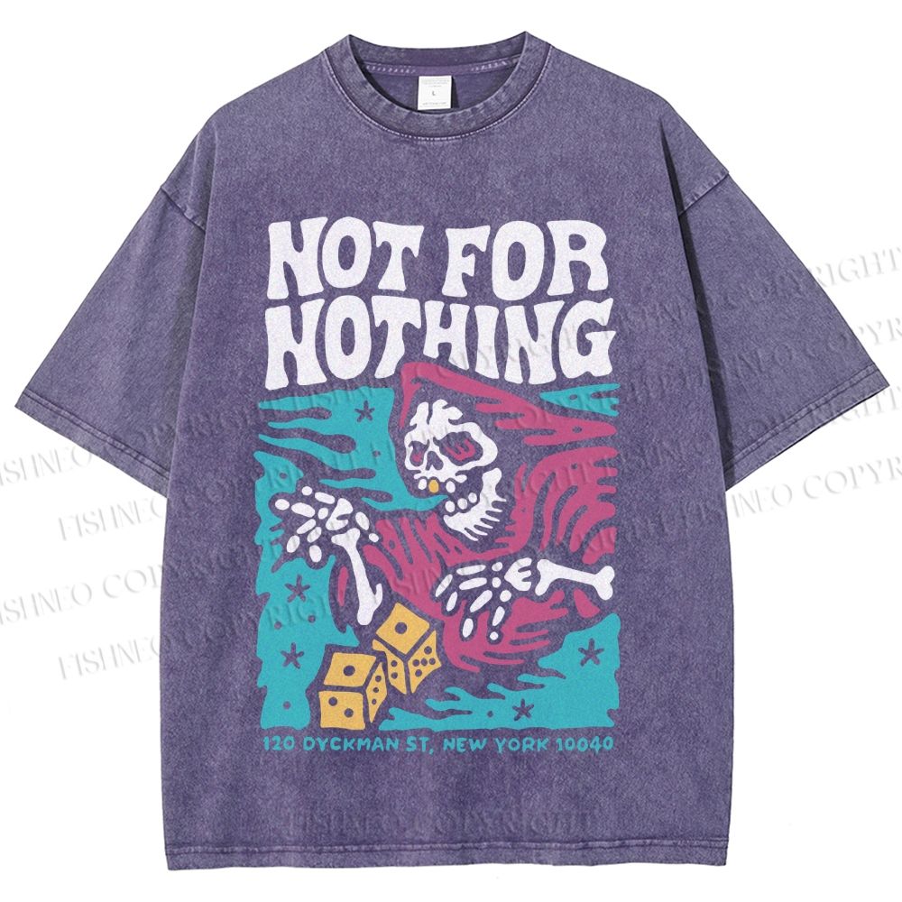 Unisex Vintage Skull Not For Nothing Printed Washed Tee