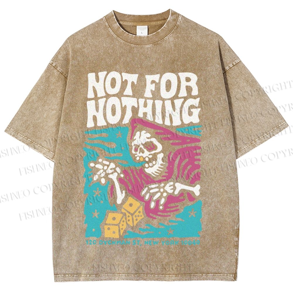 Unisex Vintage Skull Not For Nothing Printed Washed Tee