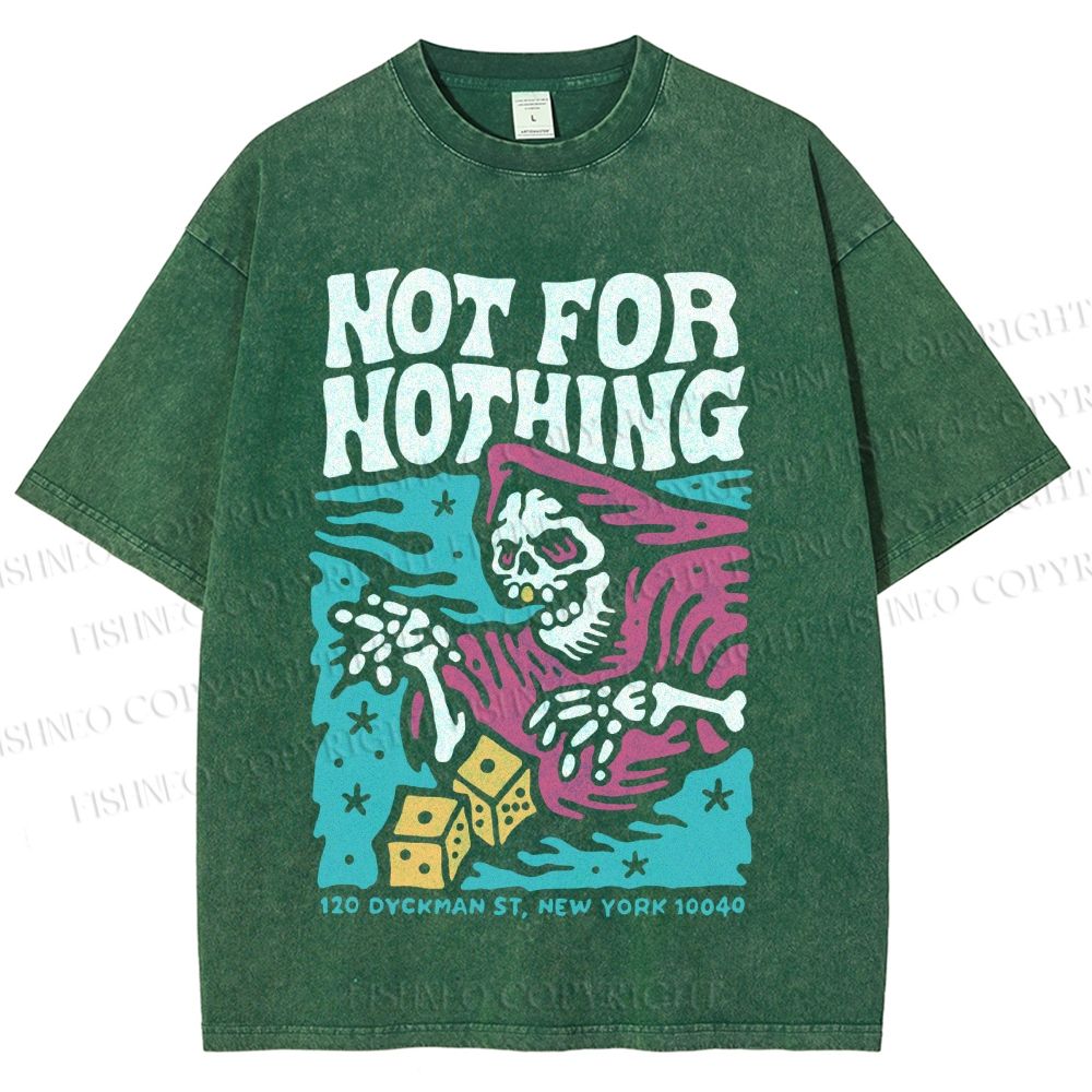 Unisex Vintage Skull Not For Nothing Printed Washed Tee