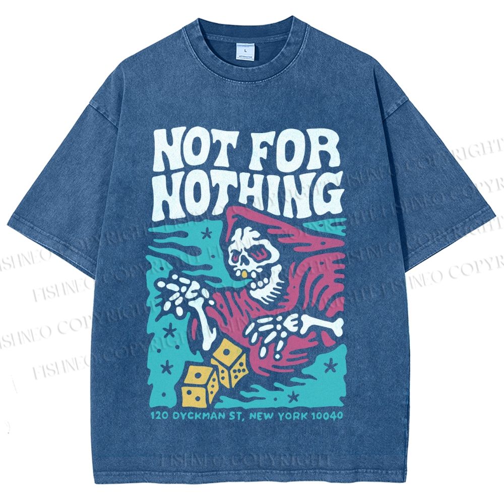 Unisex Vintage Skull Not For Nothing Printed Washed Tee