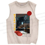 Unisex Vintage Cat Collage Printed Washed Tank Top