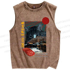 Unisex Vintage Cat Collage Printed Washed Tank Top