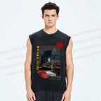 Unisex Vintage Cat Collage Printed Washed Tank Top