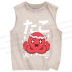 Unisex Japanese Octopus Printed Washed Tank Top