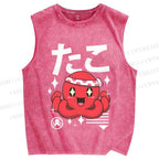 Unisex Japanese Octopus Printed Washed Tank Top