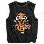 Unisex Vintage Japanese Octopus Printed Washed Tank Top