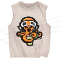 Unisex Vintage Japanese Octopus Printed Washed Tank Top