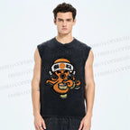 Unisex Vintage Japanese Octopus Printed Washed Tank Top