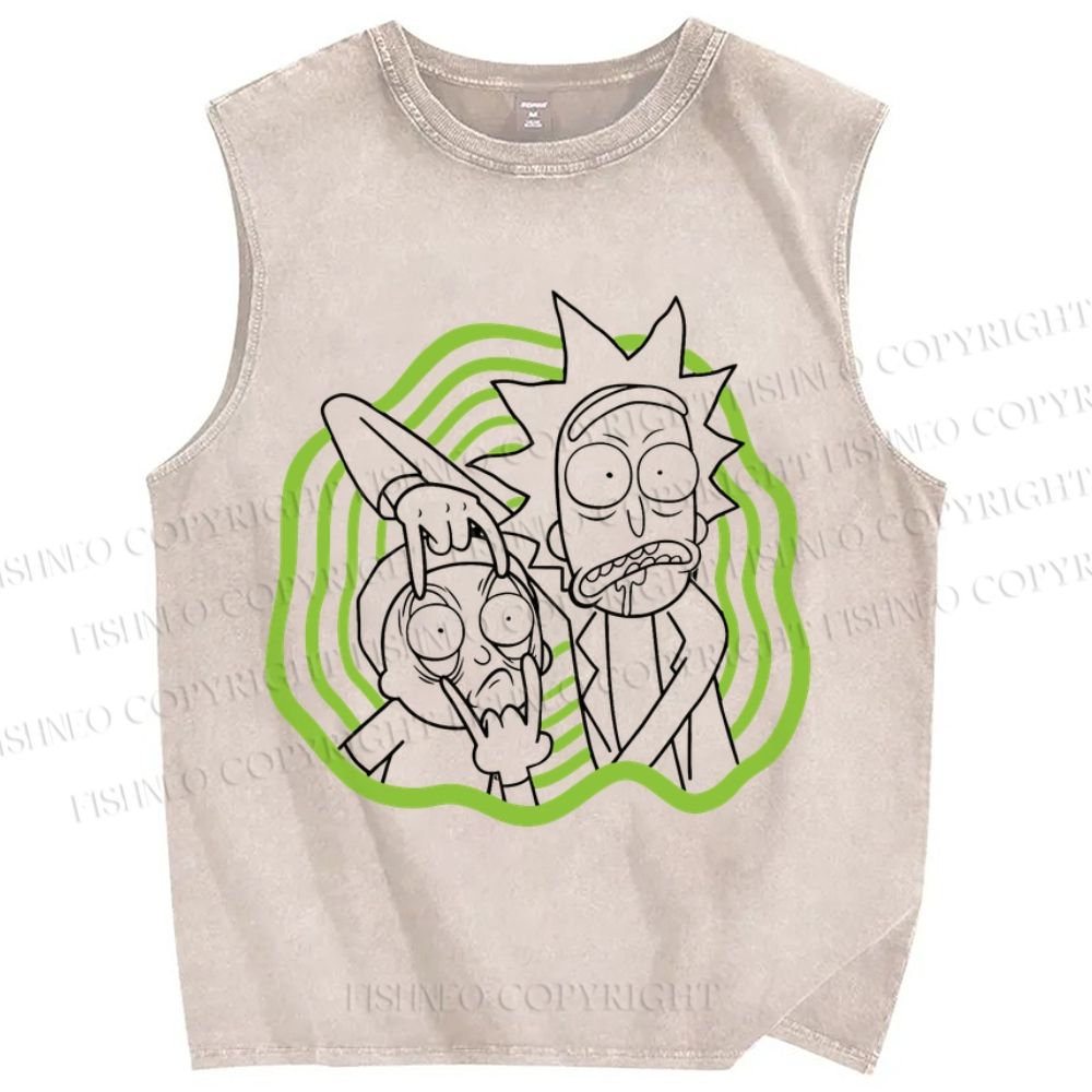 Unisex Rick And Morty Printed Washed Tank Top