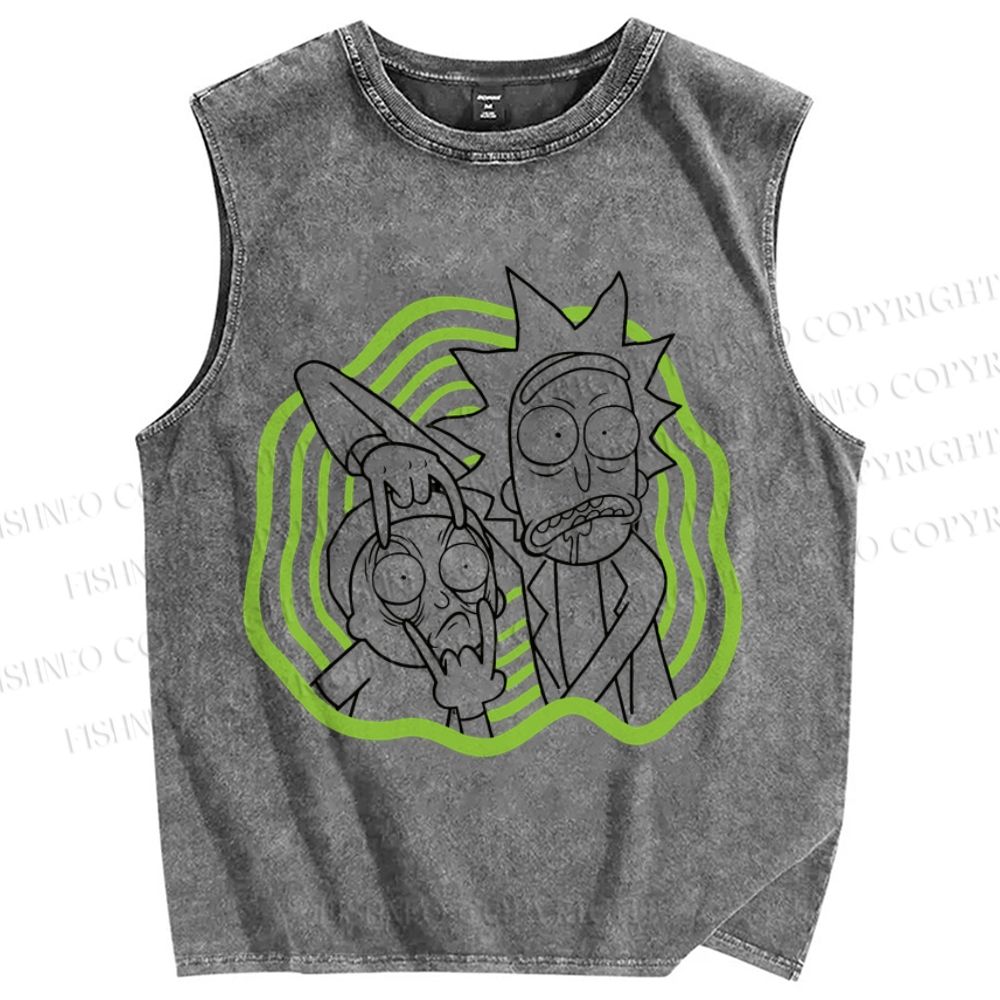 Unisex Rick And Morty Printed Washed Tank Top
