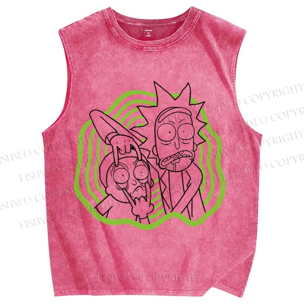 Unisex Rick And Morty Printed Washed Tank Top