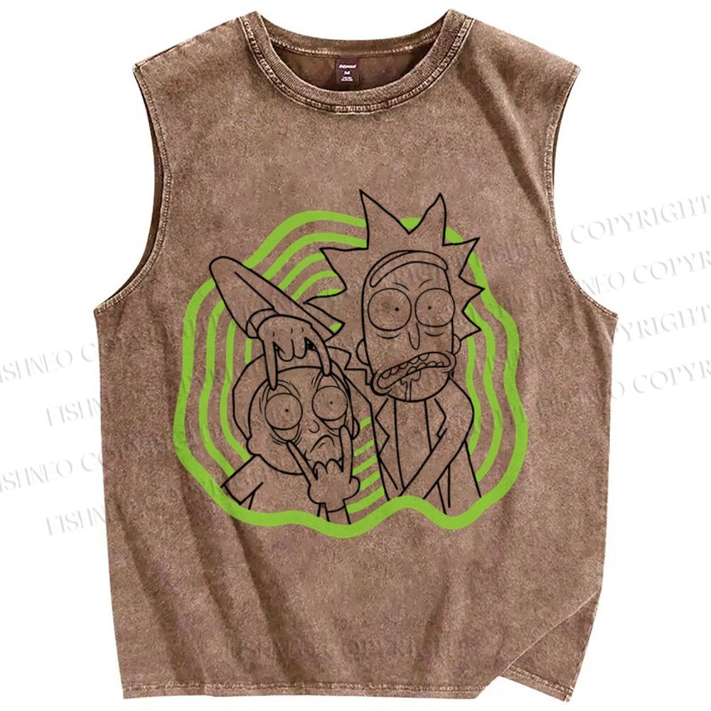 Unisex Rick And Morty Printed Washed Tank Top