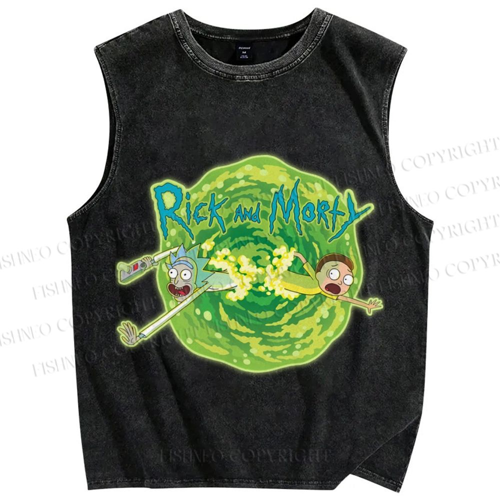 Unisex Rick And Morty Printed Washed Tank Top