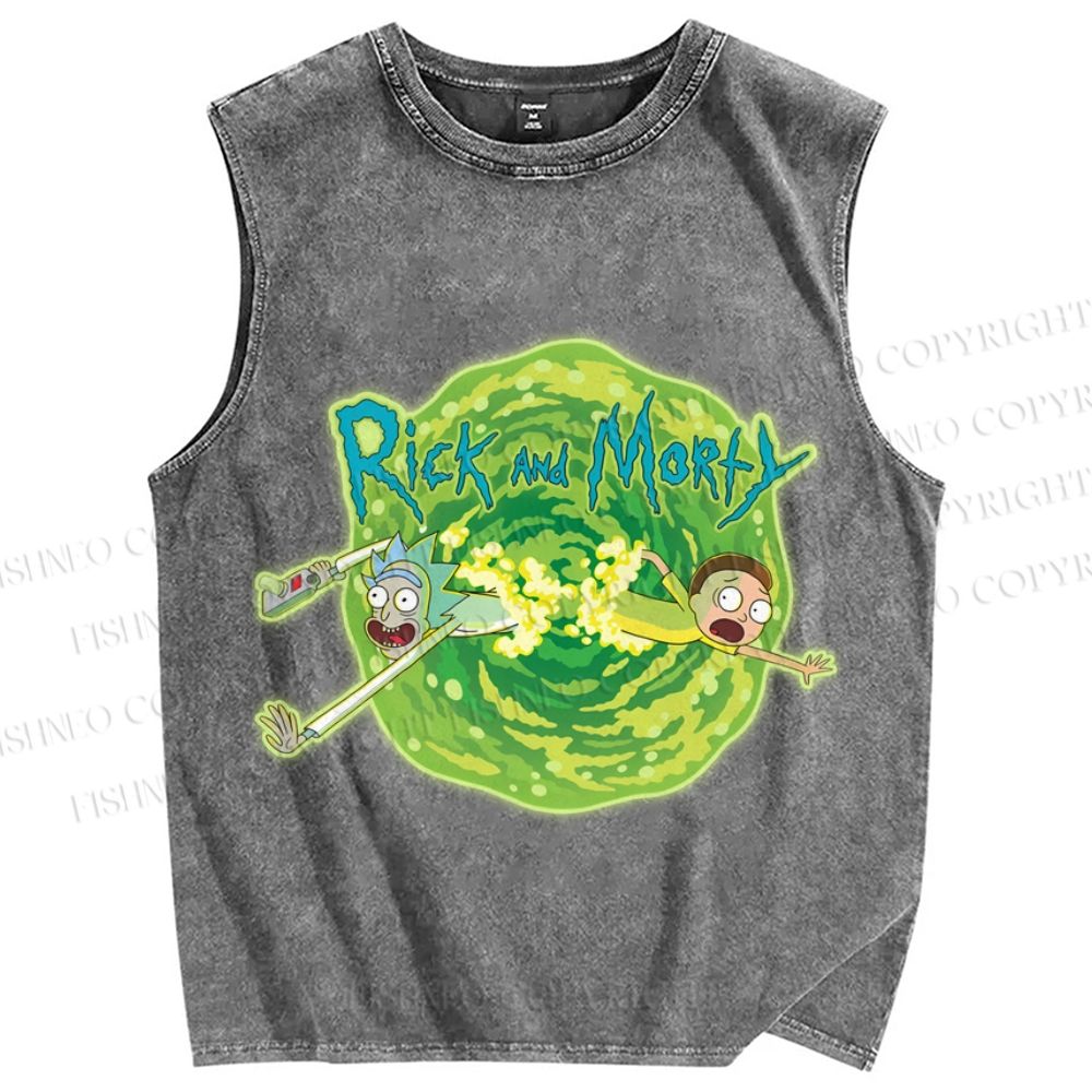 Unisex Rick And Morty Printed Washed Tank Top