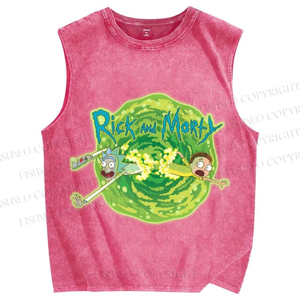Unisex Rick And Morty Printed Washed Tank Top