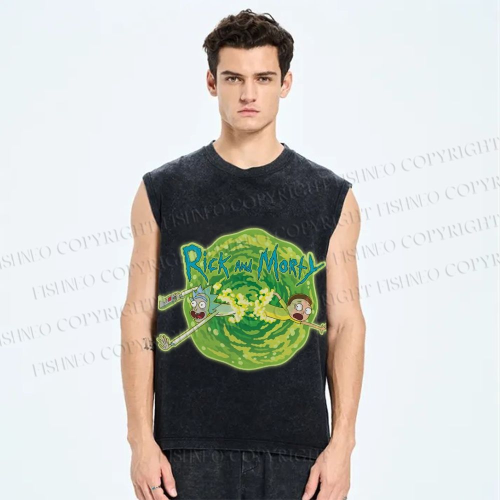 Unisex Rick And Morty Printed Washed Tank Top