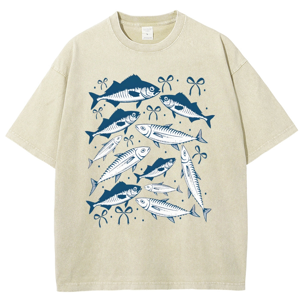 Unisex Sardines Printed Washed Tee