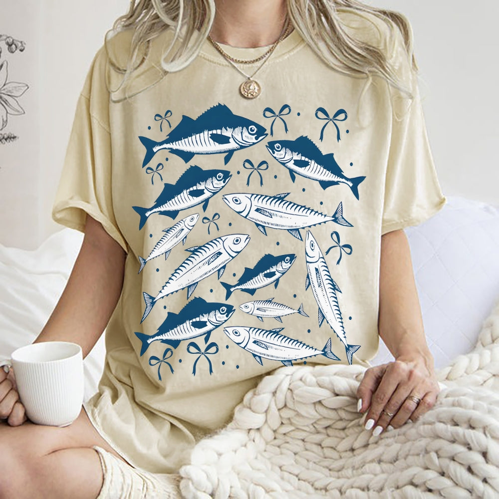 Unisex Sardines Printed Washed Tee