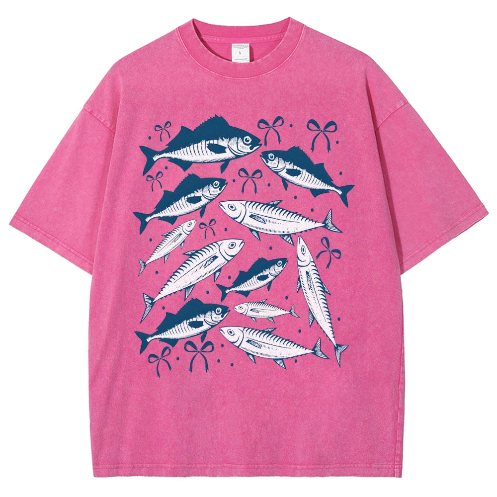 Unisex Sardines Printed Washed Tee