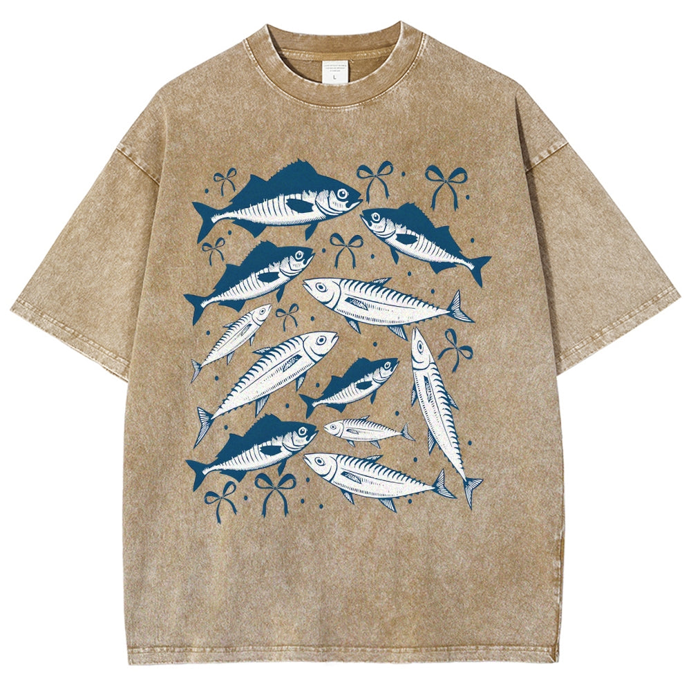 Unisex Sardines Printed Washed Tee