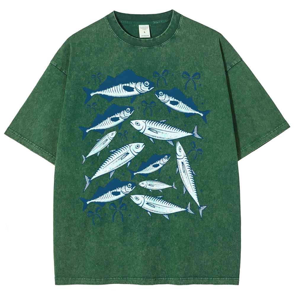 Unisex Sardines Printed Washed Tee