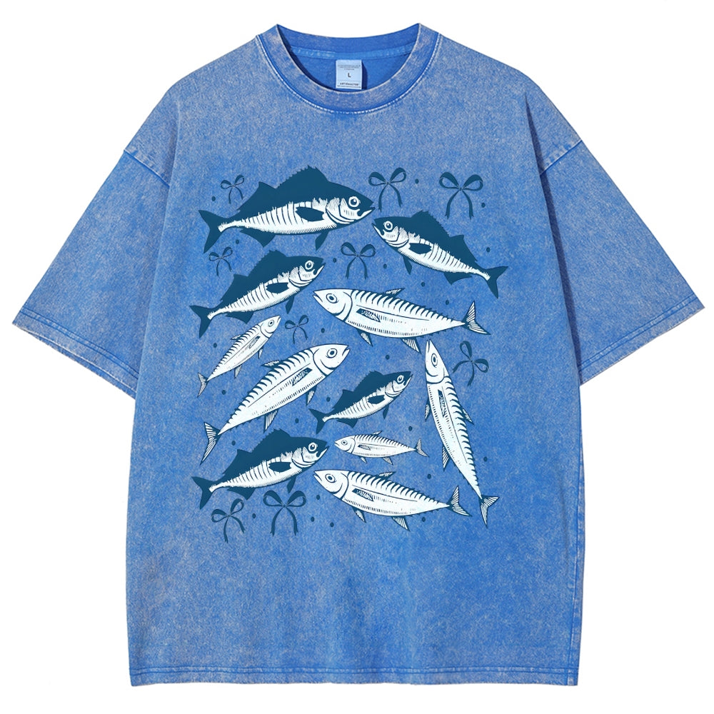 Unisex Sardines Printed Washed Tee