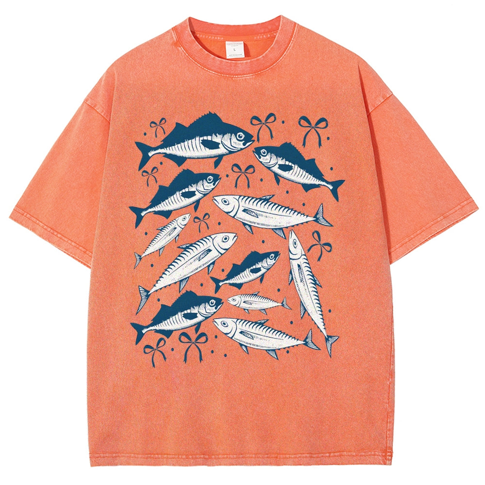 Unisex Sardines Printed Washed Tee