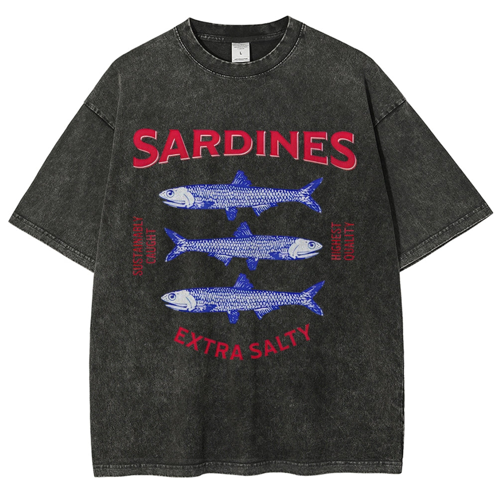 Unisex Sardines Printed Washed Tee