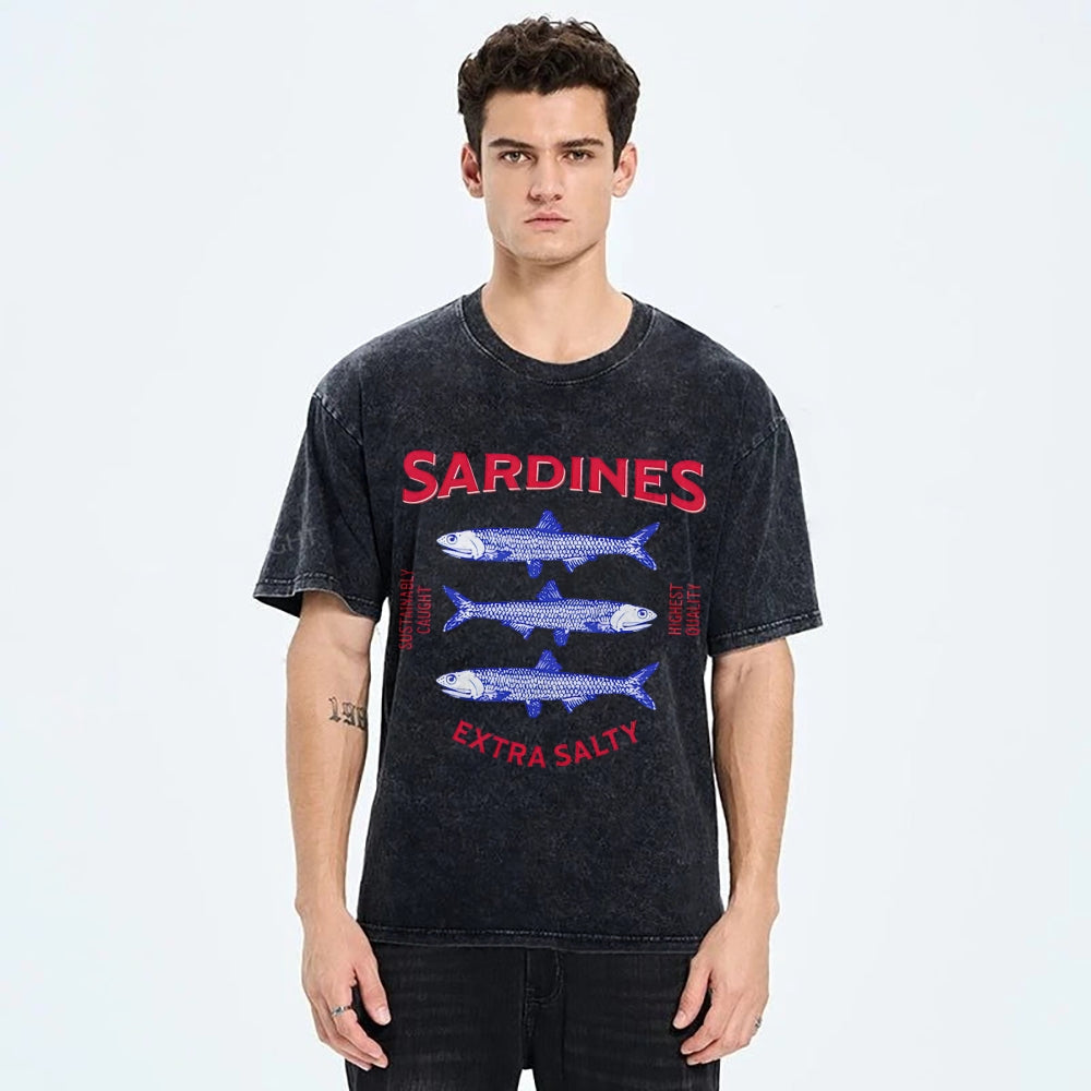 Unisex Sardines Printed Washed Tee