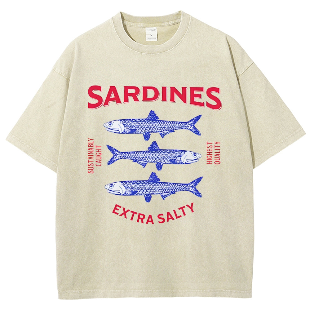 Unisex Sardines Printed Washed Tee