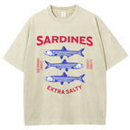 Unisex Sardines Printed Washed Tee