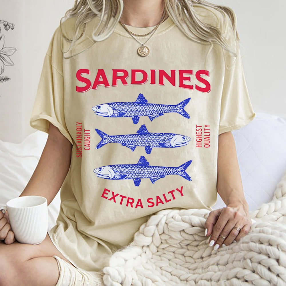 Unisex Sardines Printed Washed Tee