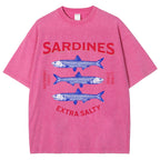 Unisex Sardines Printed Washed Tee