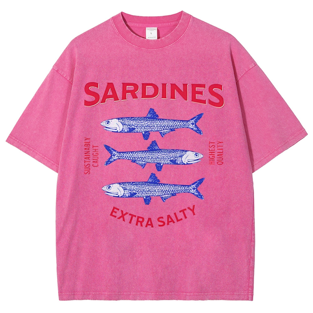Unisex Sardines Printed Washed Tee