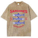Unisex Sardines Printed Washed Tee