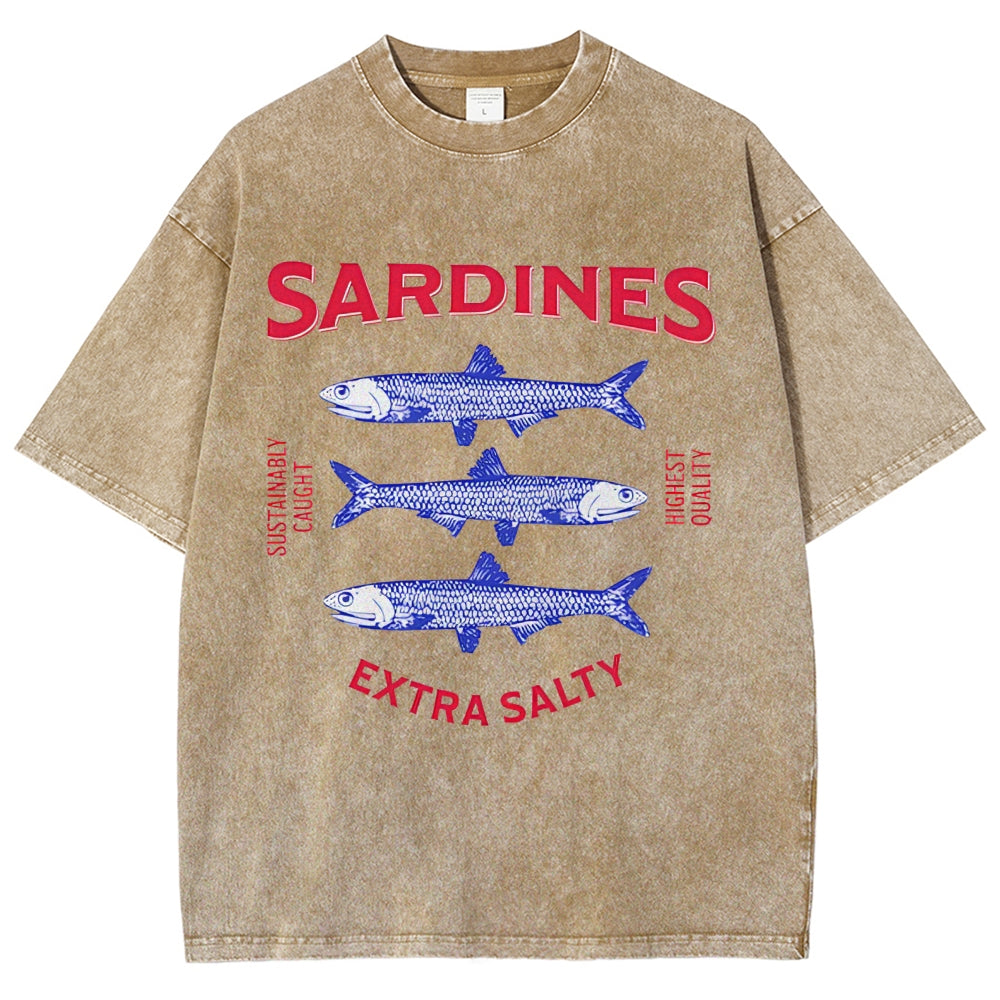 Unisex Sardines Printed Washed Tee