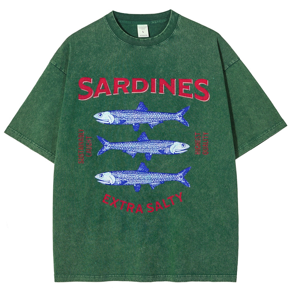 Unisex Sardines Printed Washed Tee