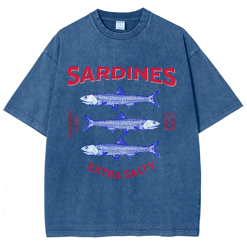 Unisex Sardines Printed Washed Tee