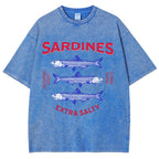 Unisex Sardines Printed Washed Tee